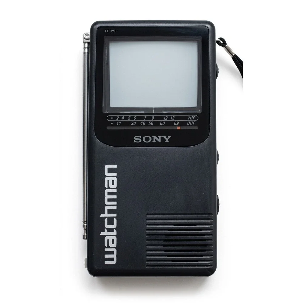 Sony Watchman Model FD-230 Flat Black and White TV, Antenna, Wrist Strap